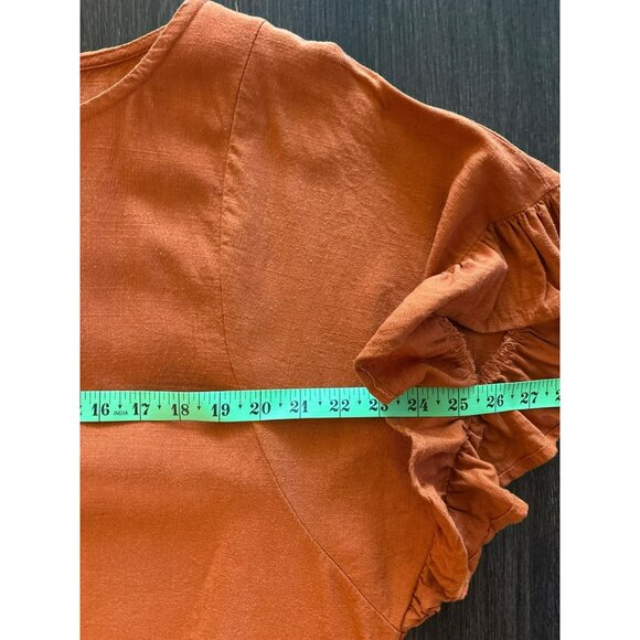 Umgee USA Linen Blend Ruffle Sleeve Floral Back Tunic Top Size Small - Picture 7 of 8